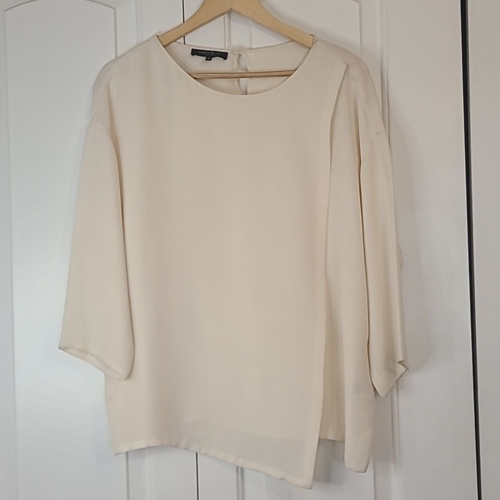 Lafayette 148 Off White 3/5 Sleeve Silk Blouse Size S
